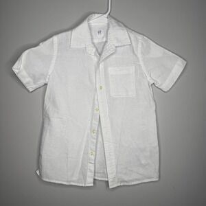 Gap Kids Button Down Shirt Kids Size S 6/7 White Linen Blend Short Sleeve